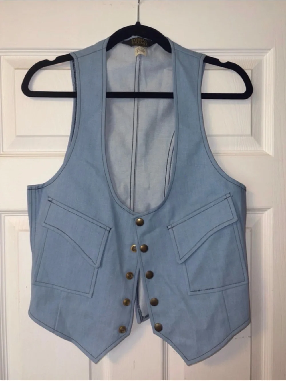 Vintage 70s Light Blue Men's Cotton Blend Vest